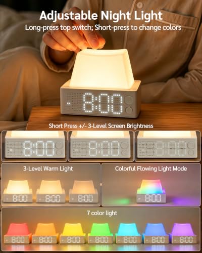 Grey Cute Keycap Alarm Clock with Night Light & White Noise - 3-in-1 Bedroom Timer