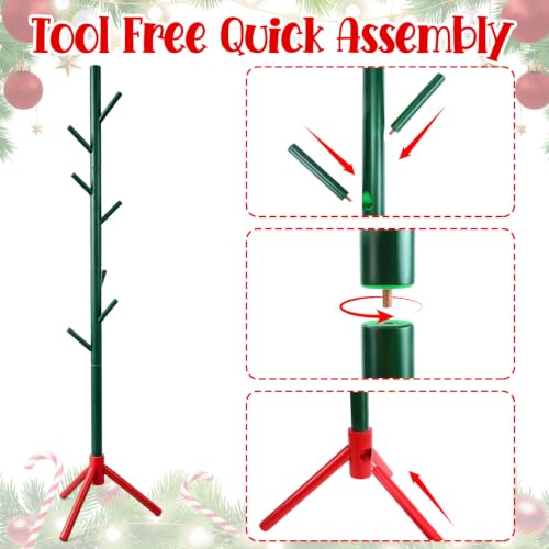 Christmas Stocking Holder Stand with 7 Hooks - Wooden Holiday Floor Rack