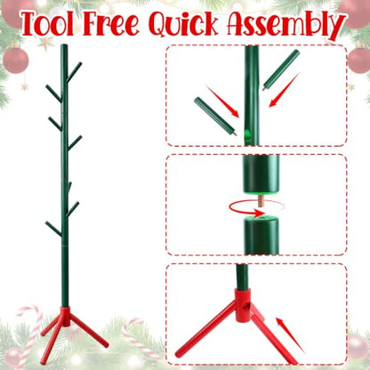 Christmas Stocking Holder Stand with 7 Hooks - Wooden Holiday Floor Rack