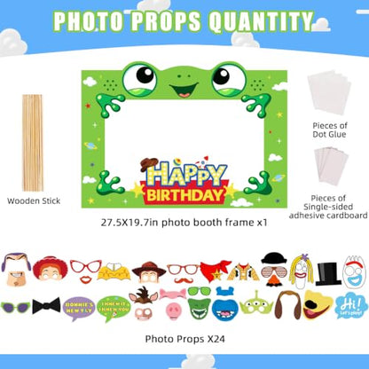 25pcs Birthday Party Photo Booth Props Kit with Frame and Accessories