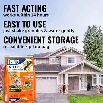 TERRO Ant Killer Plus Multi-Purpose Insect Control for Outdoors - Kills Fire Ants, Fleas, Cockroaches, and Other Crawling Insects - 3lb Shaker Bag - T901-6