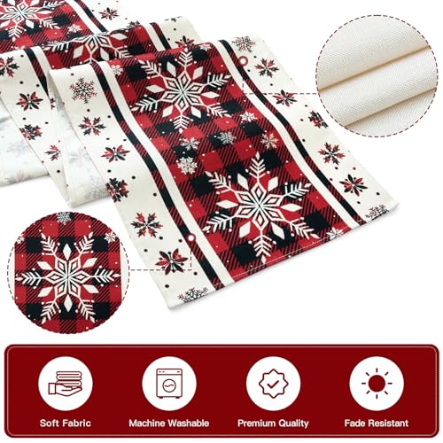 Artscope Snowflakes Christmas Table Runner Red 13x120 Inch - Holiday Decor