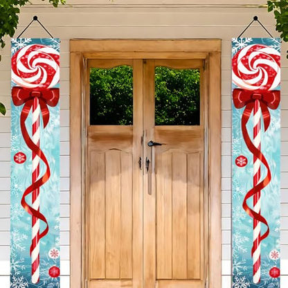 Door Hanging Banner with Candy Cane and Snowflake Design – 71 x 12 in, 01 Variation