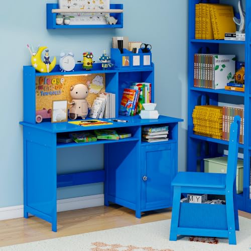 Kids Desk and Chair Set with Cork Board & Removable LED Light - Blue Plus