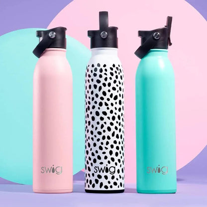 Swig Life 20oz Insulated Water Bottle - Travel-Friendly Design with Straw & Lid | Stainless Steel (Spot On)