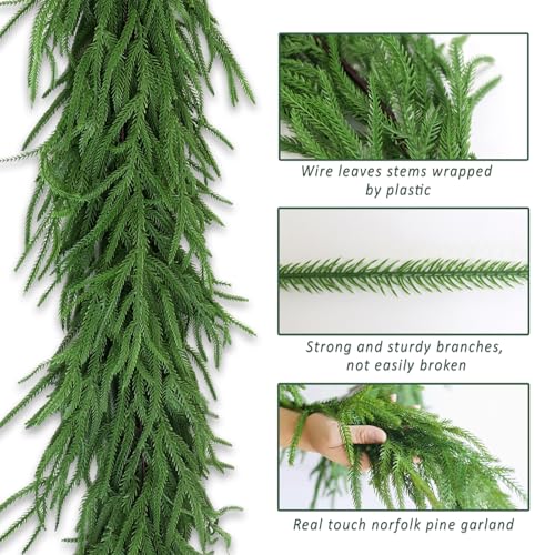 2-Pack 6FT Real Touch Norfolk Pine Garland for Christmas Holiday Decor - Indoor Outdoor