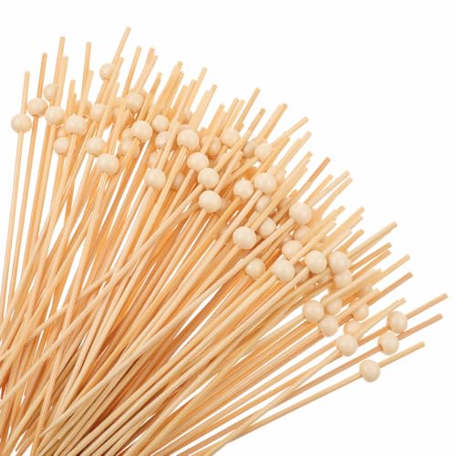 Bamboo Cocktail Picks Set - 100 Fancy Wooden Ball Skewers for Drinks & Appetizers