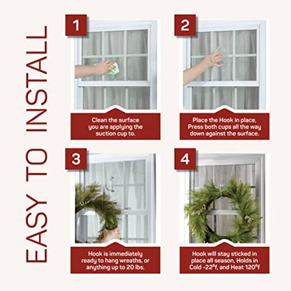 2 Pack Heavy Duty Wreath Hangers for Glass Doors - Suction Cup Christmas Decor
