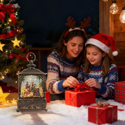 Nativity Snow Globe Lantern Christmas Decor with Music Lighted Scene - Indoor Holiday Ornament