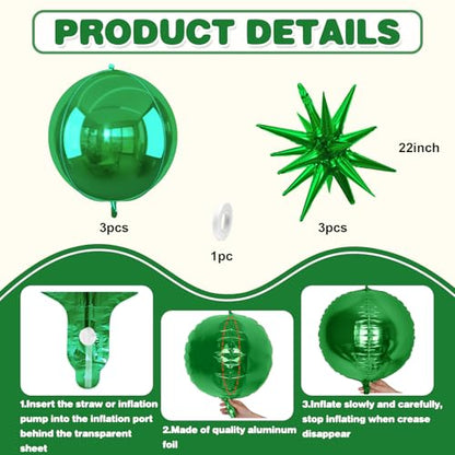 Green Foil Balloons Set - 6pcs 22 Inch Star and Round Party Balloons