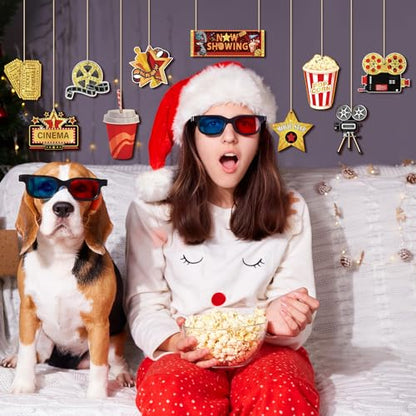 Christmas Movie Night Wooden Hanging Ornaments - 80 Pcs Party Decorations