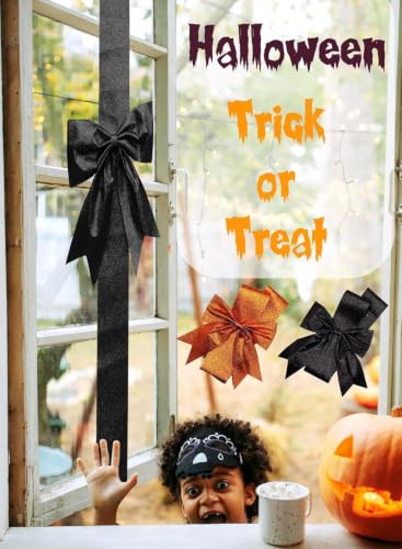 4 Pack Halloween Thanksgiving Christmas Ribbon Bows for Cabinets & Holiday Decor - Orange
