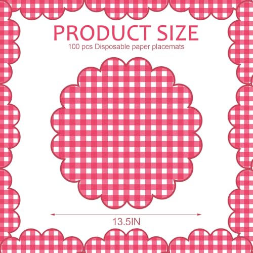 Red Gingham Checkered Paper Placemats - 13.5 Inch Disposable Table Mats for Summer Picnic & Party