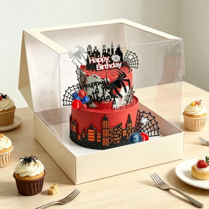 46Pcs Spider Cake Toppers Set - Black Red Silver Yellow City Theme Decorations
