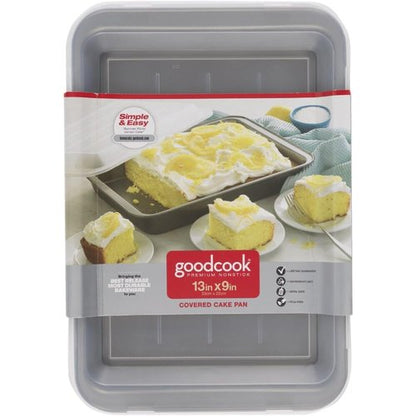 GoodCook Nonstick Steel Oblong Pan with Lid - 9" x 13" - Durable Gray Design
