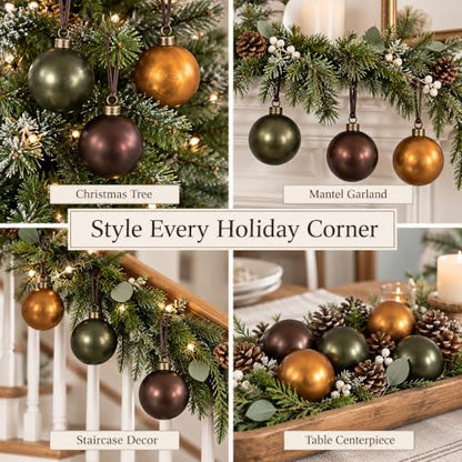 Retro Gold Christmas Ornaments Set - 24 Textured Holiday Tree Decorations