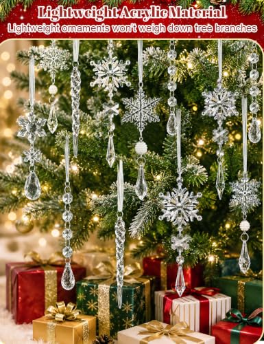 23pcs Crystal Christmas Ornaments Icicle Snowflake Hanging Decor Set