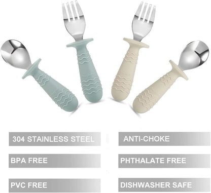 PandaEar Baby Toddler Utensils Set - BPA-Free Silicone & Stainless Steel Forks and Spoons