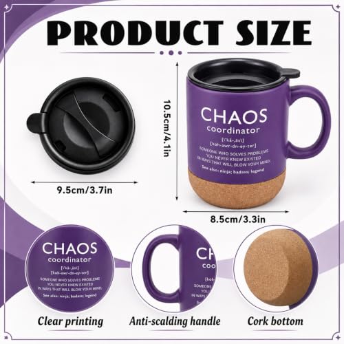 Purple Ceramic Mug with Lid and Cork Bottom - Chaos Coordinator Gift Set (3 Pieces)