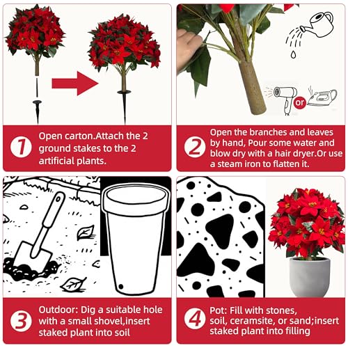 24.5-Inch Artificial Poinsettia Topiary Tree Set - Red, 2 Pack