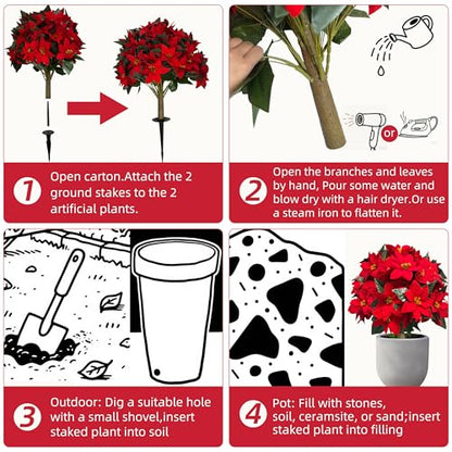 24.5-Inch Artificial Poinsettia Topiary Tree Set - Red, 2 Pack