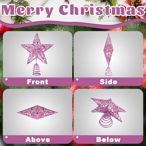 Pink Christmas Tree Topper Star Mini Metal Glitter Decoration - KEYIDO
