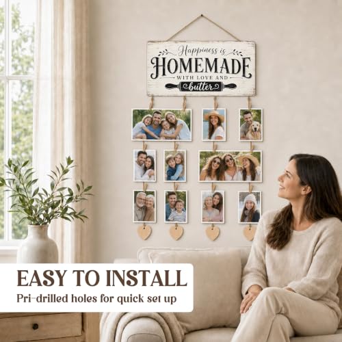 AWSICE Shabby Handmade Family Photo Wall Display Frame with Heart Accents