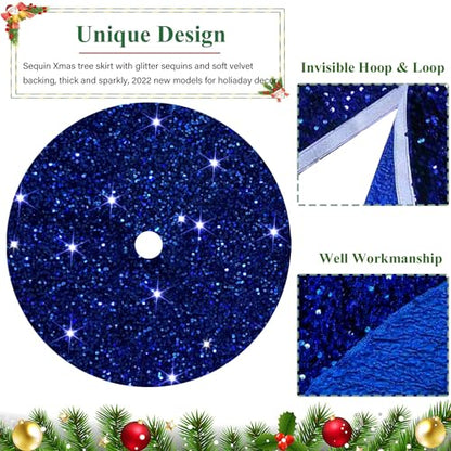 Royal Blue Velvet Christmas Tree Skirt 21 Inches Embroidered Holiday Decor - Variation of THIS listing