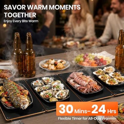 Modular Electric Food Warmer Tray with 7 Temp Settings & Timer - 33x15 Inch Buffet Warming Plate