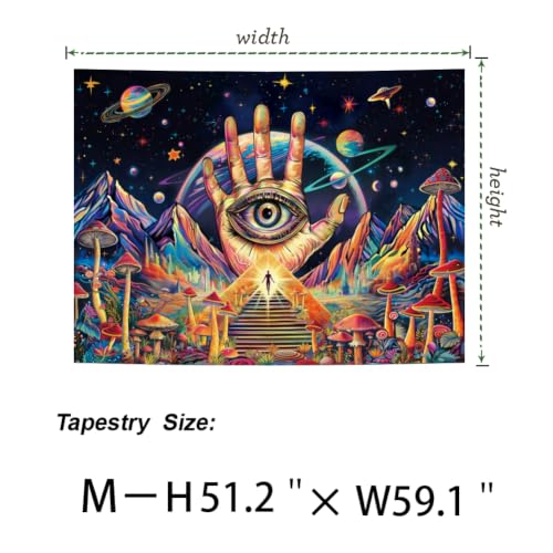 Blacklight Trippy Eye Tapestry UV Reactive Hamsa Hand Evil Eye Decor 59.1"L x 51.2"W