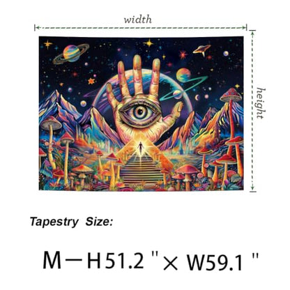 Blacklight Trippy Eye Tapestry UV Reactive Hamsa Hand Evil Eye Decor 59.1"L x 51.2"W