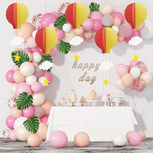 Red Hot Air Balloon Paper Garland Streamers - 5 Pieces for Party Decor