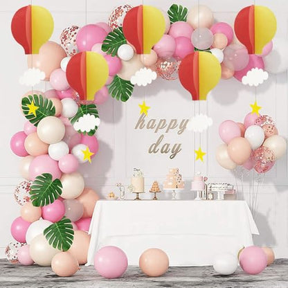 Red Hot Air Balloon Paper Garland Streamers - 5 Pieces for Party Decor