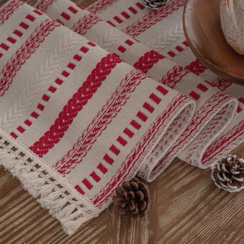 Red Boho Cotton Linen Table Runner 13x108 Inches for Holiday & Rustic Decor (Variation of THIS listing)