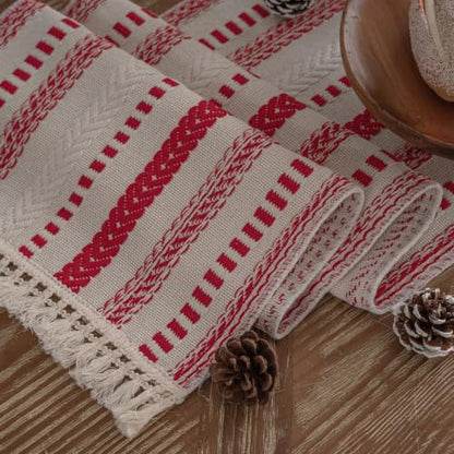 Red Boho Cotton Linen Table Runner 13x108 Inches for Holiday & Rustic Decor (Variation of THIS listing)