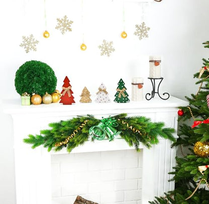 Set of 4 Wooden Christmas Tree Decorations - Holiday Centerpiece