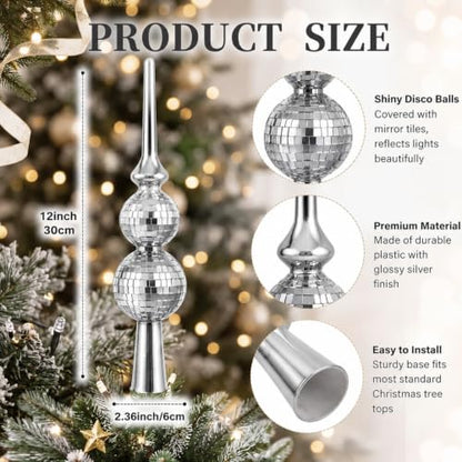 Civaner 12 Inch Christmas Tree Topper Disco Style Mirror Finial - Vintage Silver Ornament