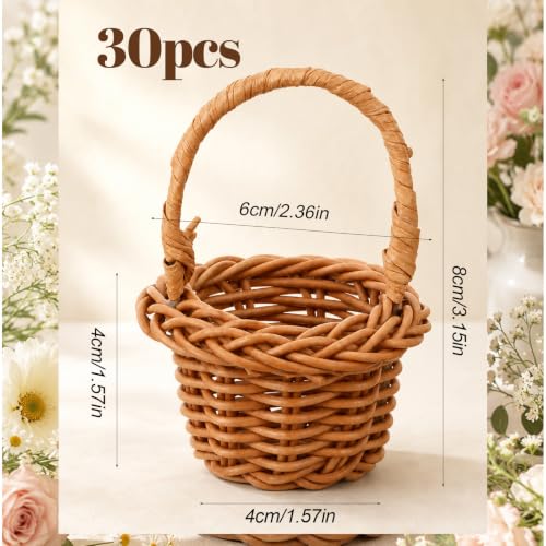 30 Pack Mini Woven Baskets with Handles - Rattan Look Tiny Storage Baskets