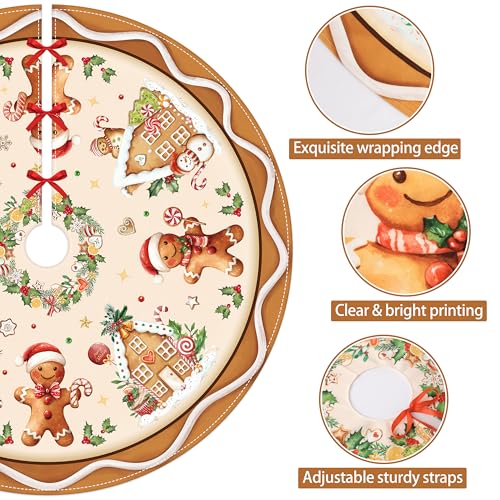 Christmas Tree Skirt 48 Inch Gingerbread Man Brown Holiday Xmas Decor