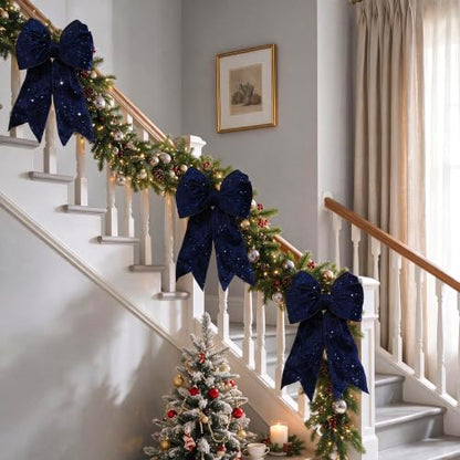 Navy Glitter Wired Ribbon 4 Inch x 10 Yard Christmas Decorations