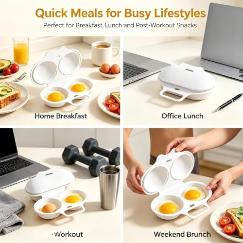 Microwave Egg Poacher for 2 Eggs with Lid & Handle - Quick, Oil-Free Cooking
