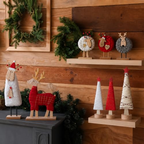 Christmas Felt Reindeer and Tree Figurine Set - Holiday Decorations