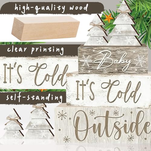 White Wooden Christmas Tree Tiered Tray Decor - Rustic Farmhouse Holiday Centerpiece