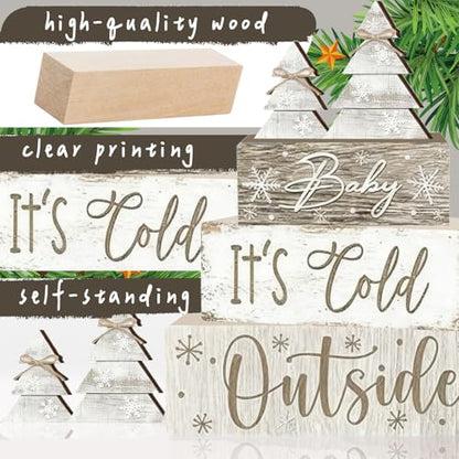White Wooden Christmas Tree Tiered Tray Decor - Rustic Farmhouse Holiday Centerpiece