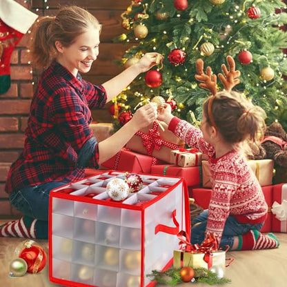 Christmas Ornament Storage Box Holds 64 Decorations Waterproof & Foldable