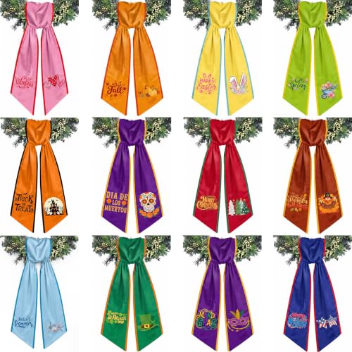 12 Pcs Seasonal Wreath Sash for Front Door Fall Autumn Holiday Decor