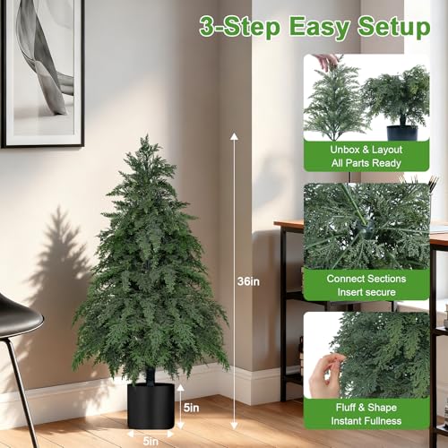 Artificial Topiary Cypress Trees with Pot - 3FT Cedar Tree - 2 Pack