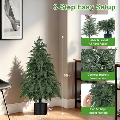 Artificial Topiary Cypress Trees with Pot - 3FT Cedar Tree - 2 Pack