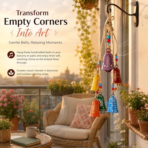 Holiday Christmas Bells Decoration Set with Hanging Ropes - Multicolor, 6 Pieces
