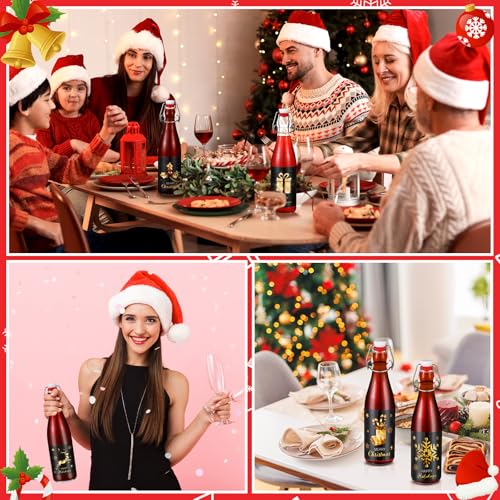 Maxcheck 6 Pack 16oz Swing Top Glass Bottles with Christmas Labels - Black & Gold